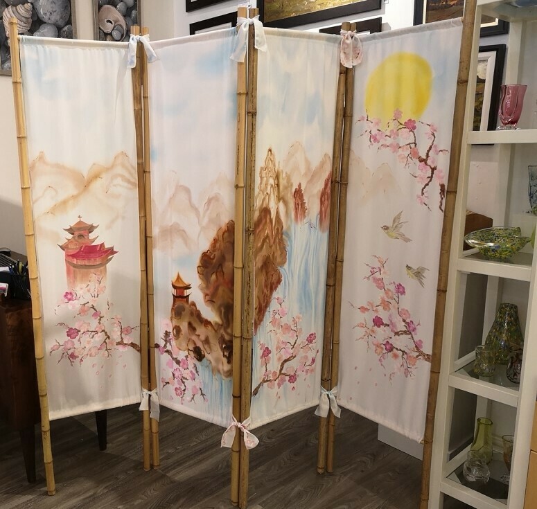 Screen Japanese style Silk Painting & Bamboo, 18x70