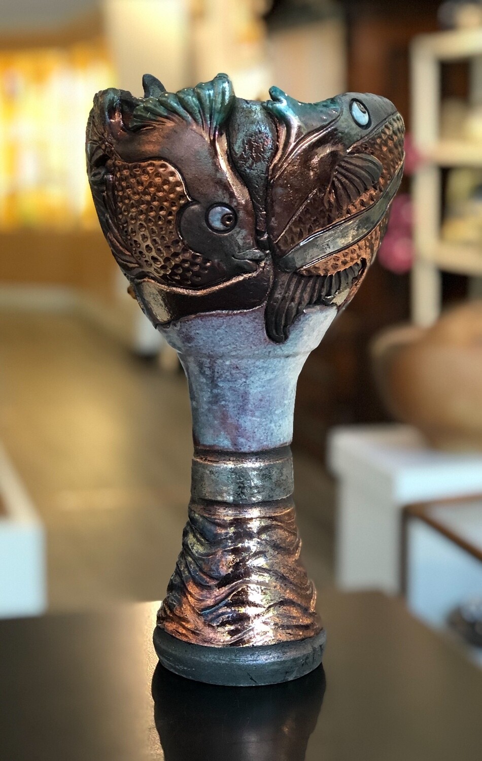 Fish Chalice Raku Pottery
