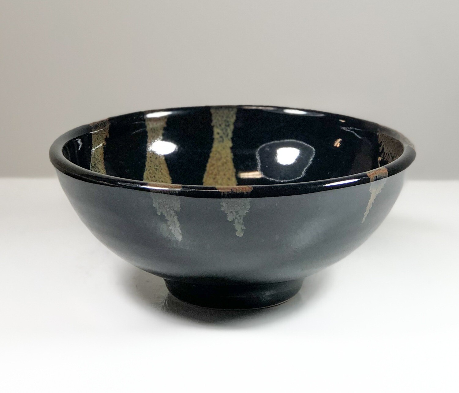 Black Tenmoku Bowl with Rutile Stripes