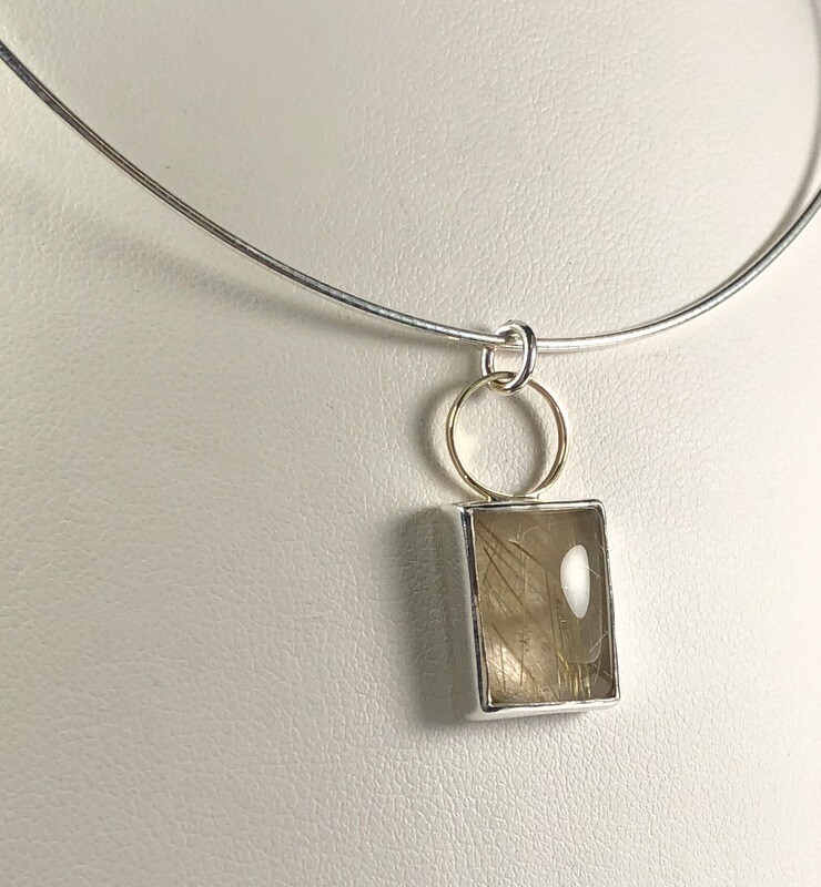 Rutilated Quartz choker, sterling silver & 14K yellow gold