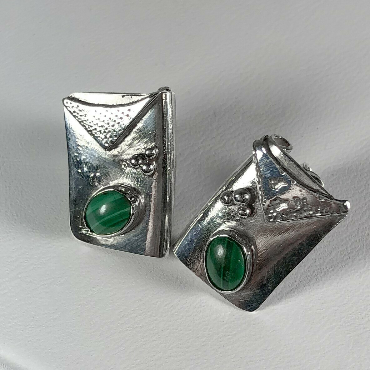 Square Verdigris Earring with Malachite, sterling silver