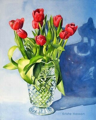 Tulips and Crystal Watercolor Varnished Size 20x16