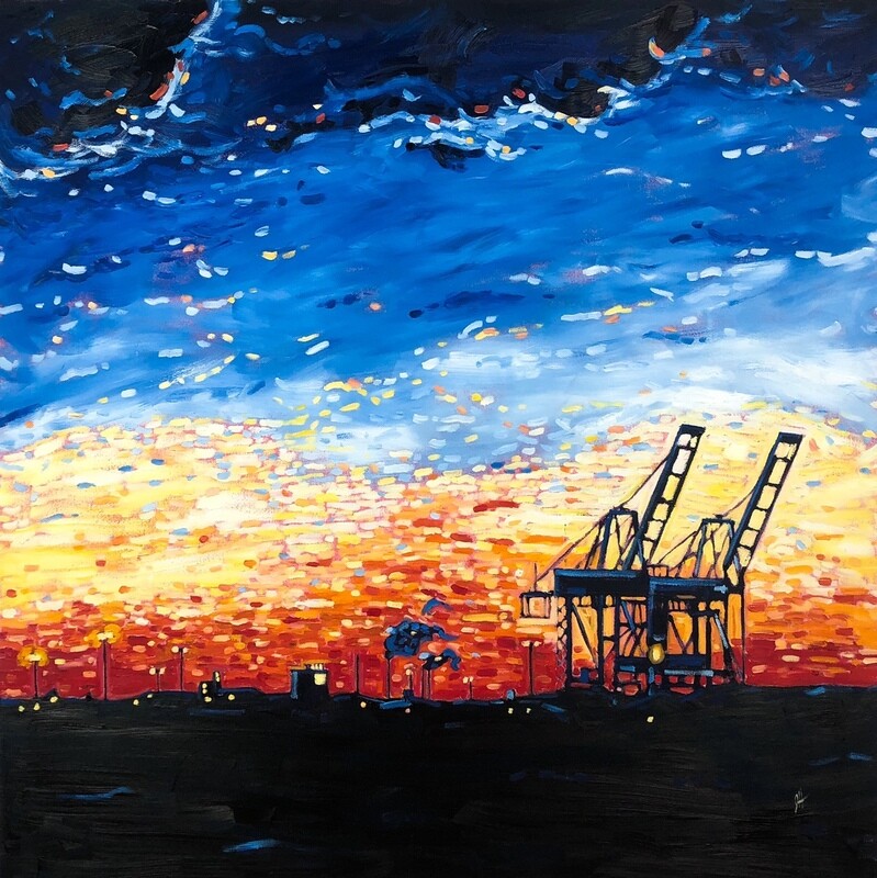 &quot;Sunset at the Port&quot; Oil Painting Size 36x36