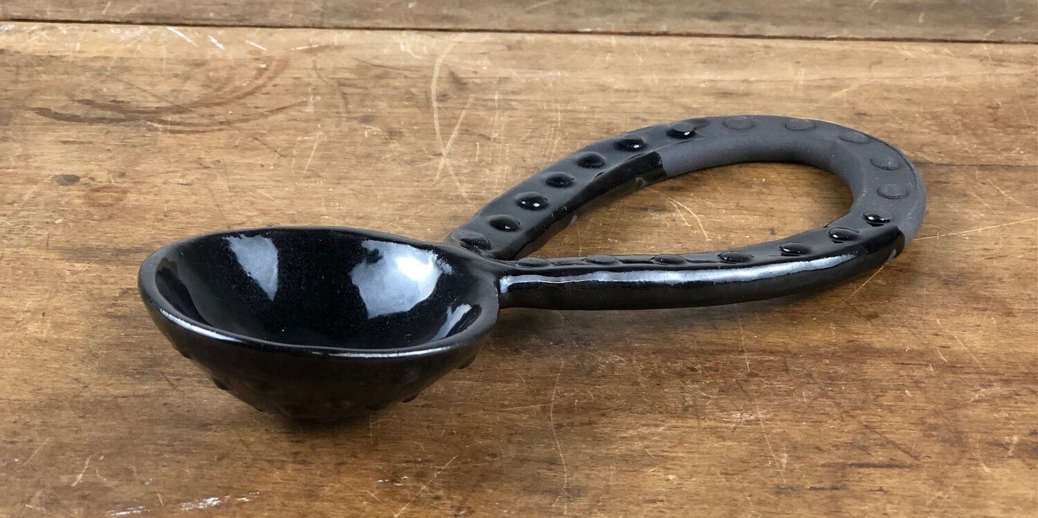 X Large Black Pottery Spoon With Handle