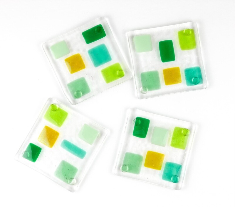 Set of 4 Glass Coasters 4x4&quot;