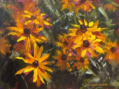 Susans in Bloom, oil 6x8