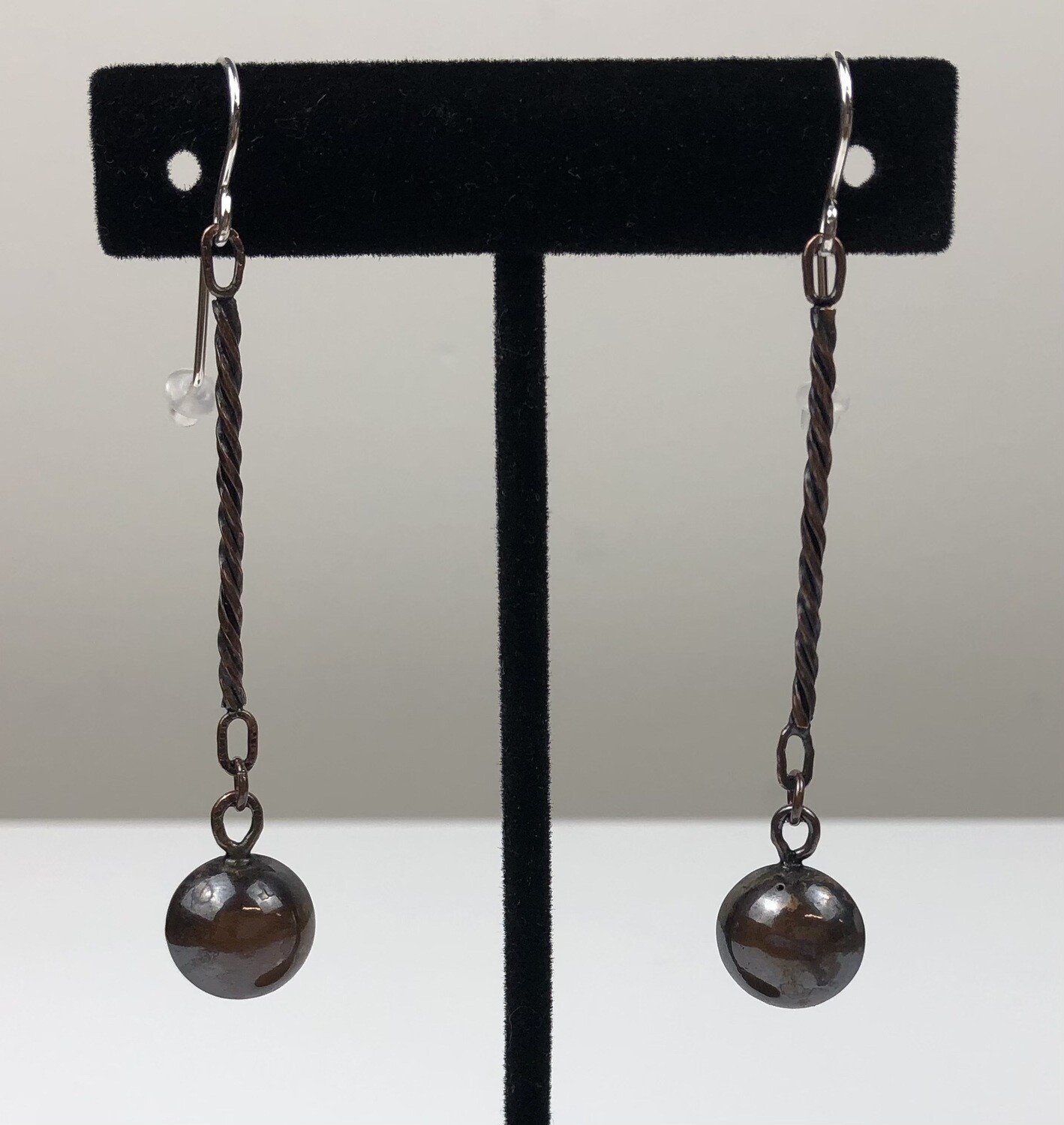 Copper Earrings On Twisted Drop 11mm