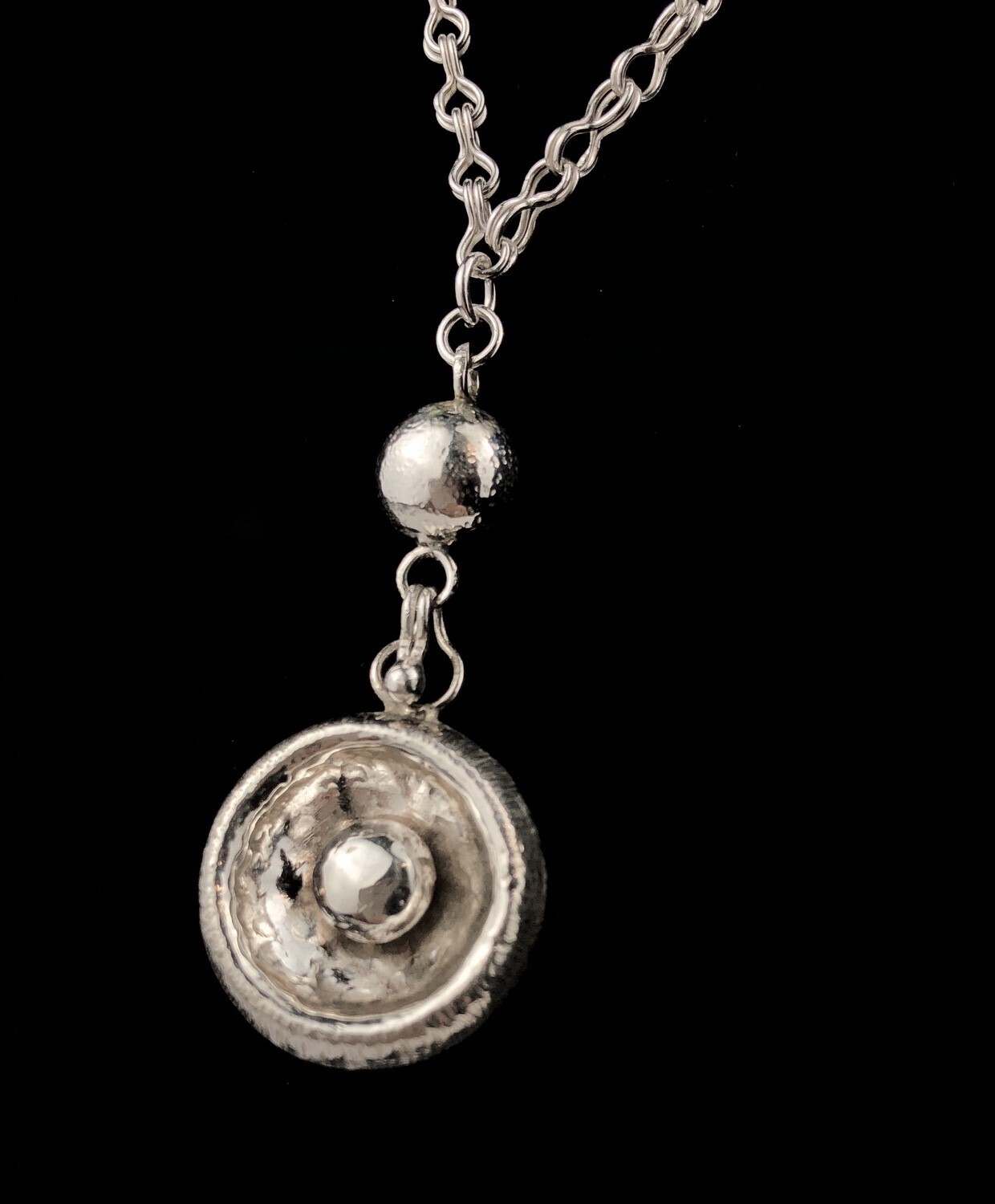 Round Concave Pendant with Pinched Loop in Loop Chain 18