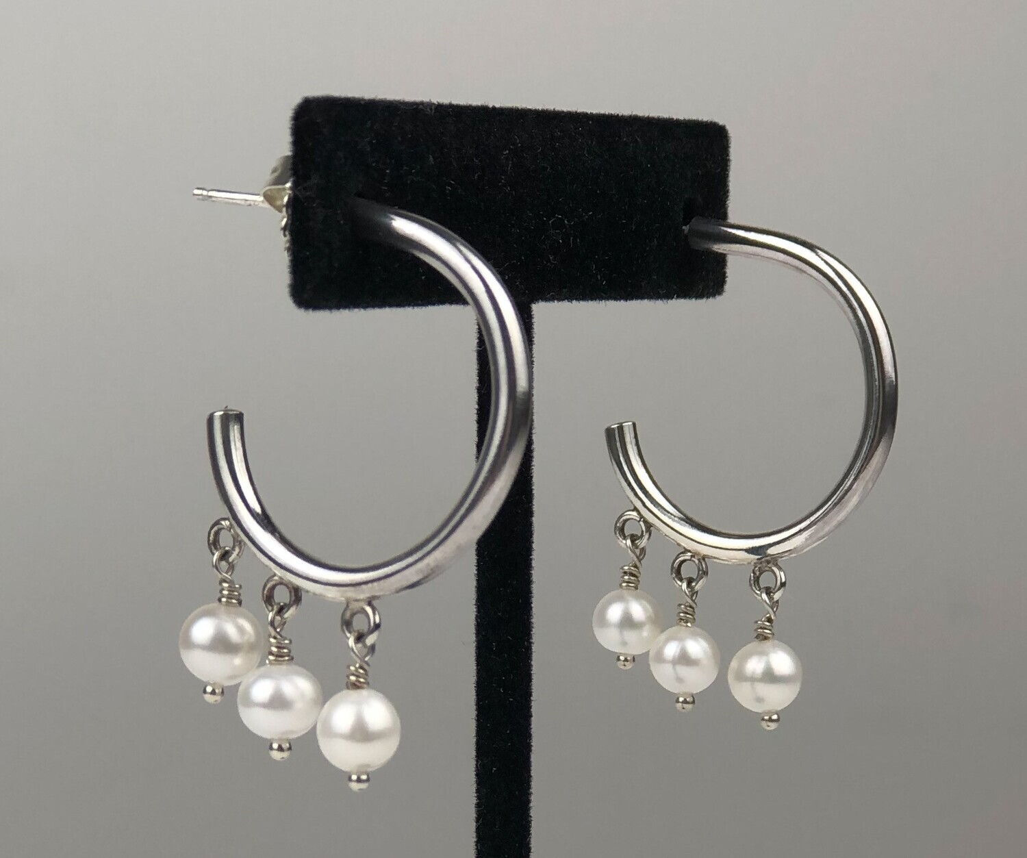 White Cultured Pearl Sterling Silver Hoop Earrings