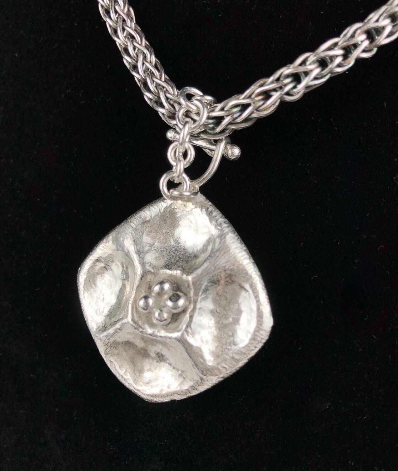 Square Hammered Pendant with Toggle Ball
