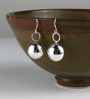 15mm Hammered Silver Ball Earrings