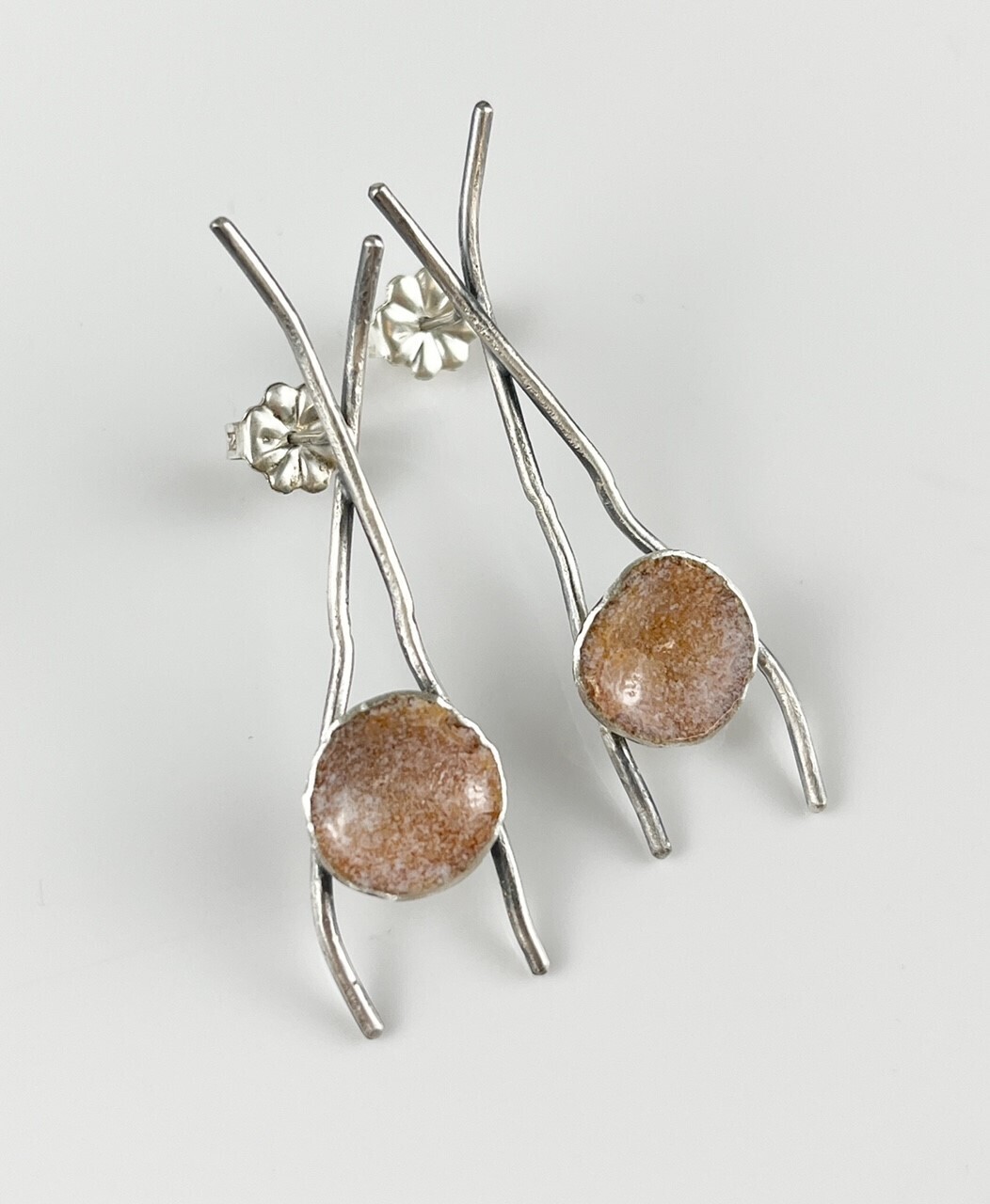 Pink Enamel Long Post Earrings