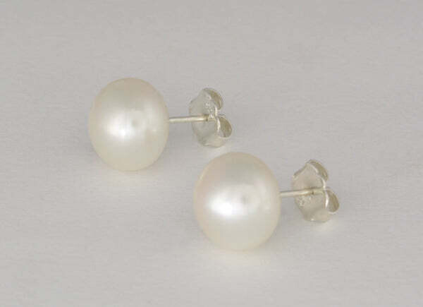 White Pearl Post Earrings  Sterling Silver