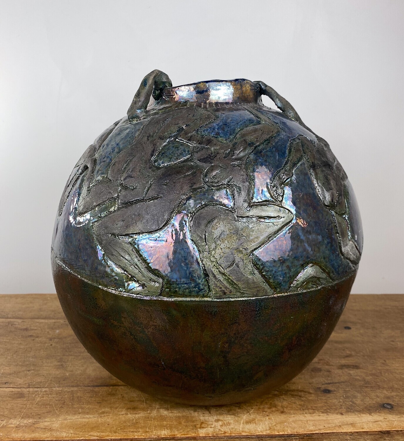 Raku Pottery Vase with Figures