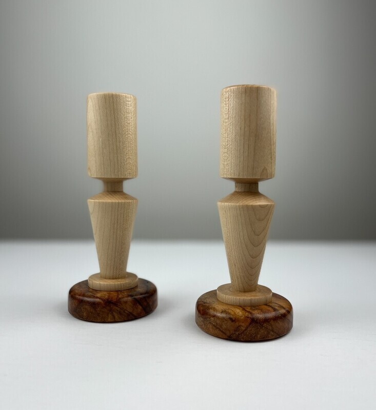 Set of 2 Cherry Burl Base Taper Candle Holders 6"
