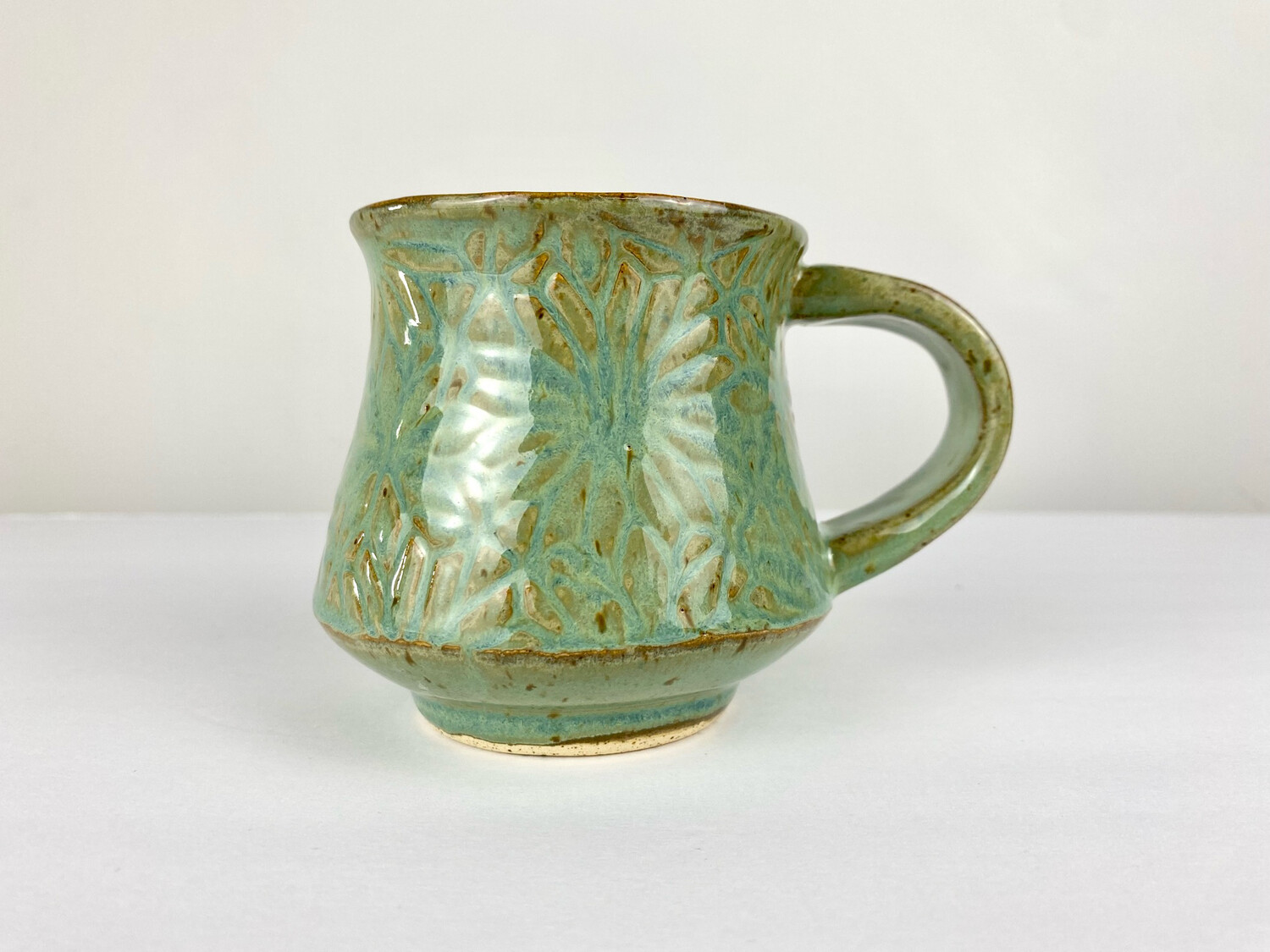 Handbuilt Textured Green Latte Mug