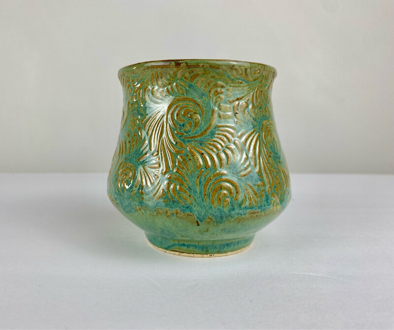 Green Handbuilt Pottery Tumbler