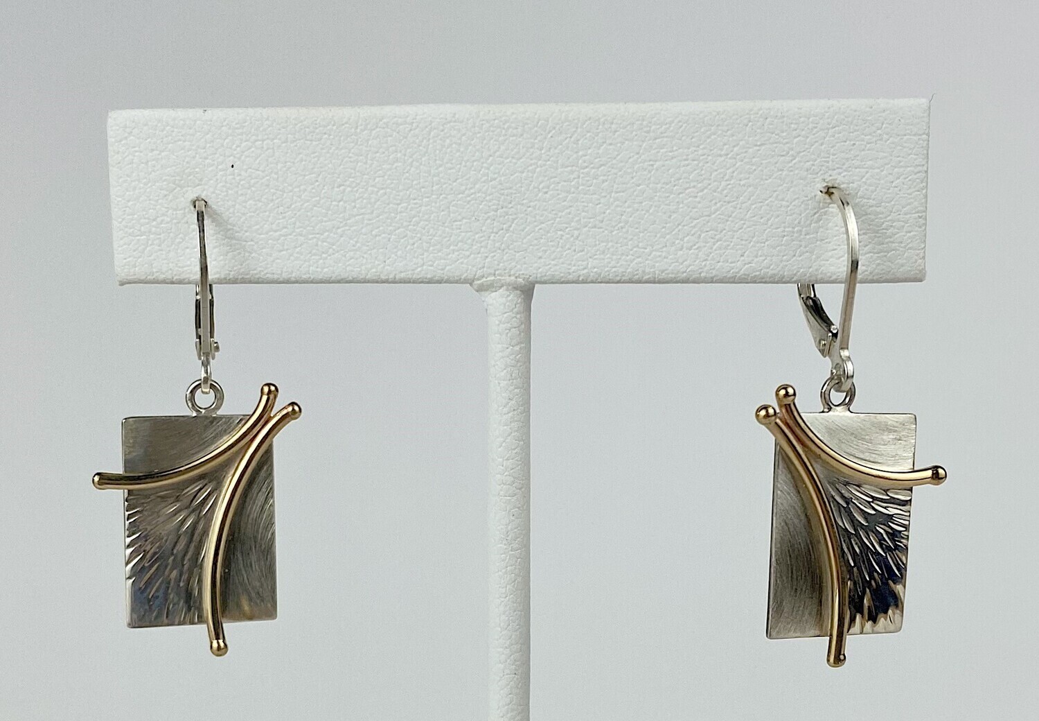 Branch drop earrings, medium sterling silver and 14 karat gold