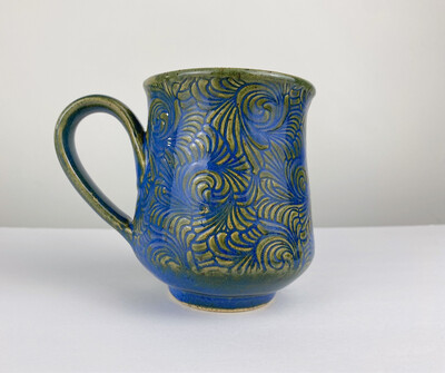 Medium Blue Textured Handbuilt Pottery Mug