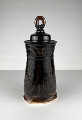 Tall Covered Pottery Vase - Julettes Black Glaze