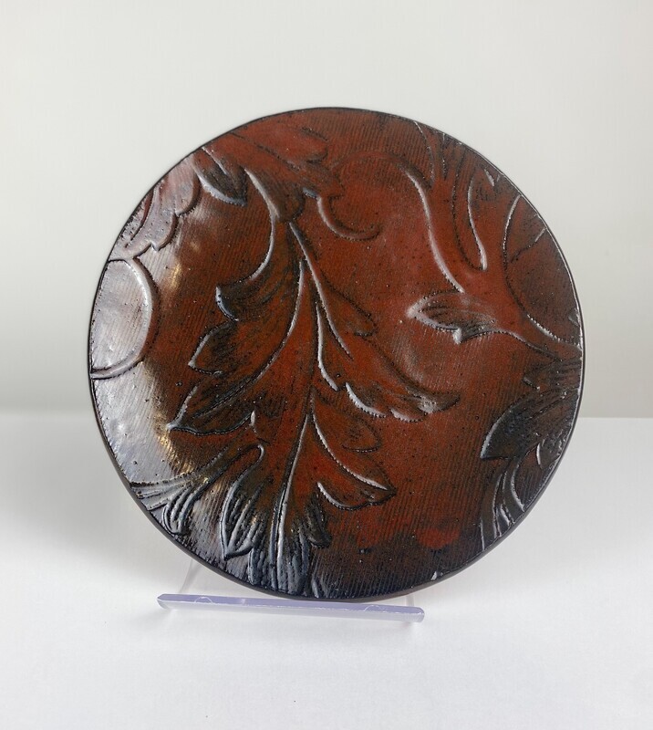 Textured Red and Black Leaf Pottery Plate 7&quot;
