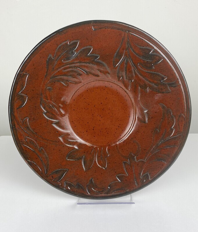 Textured Red and Black Leaf Pottery Plate 10&quot;