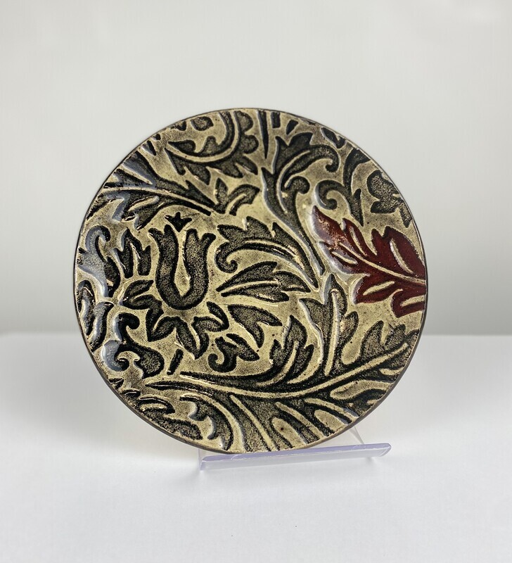 Cream, Black and Red Textured Pottery Plate