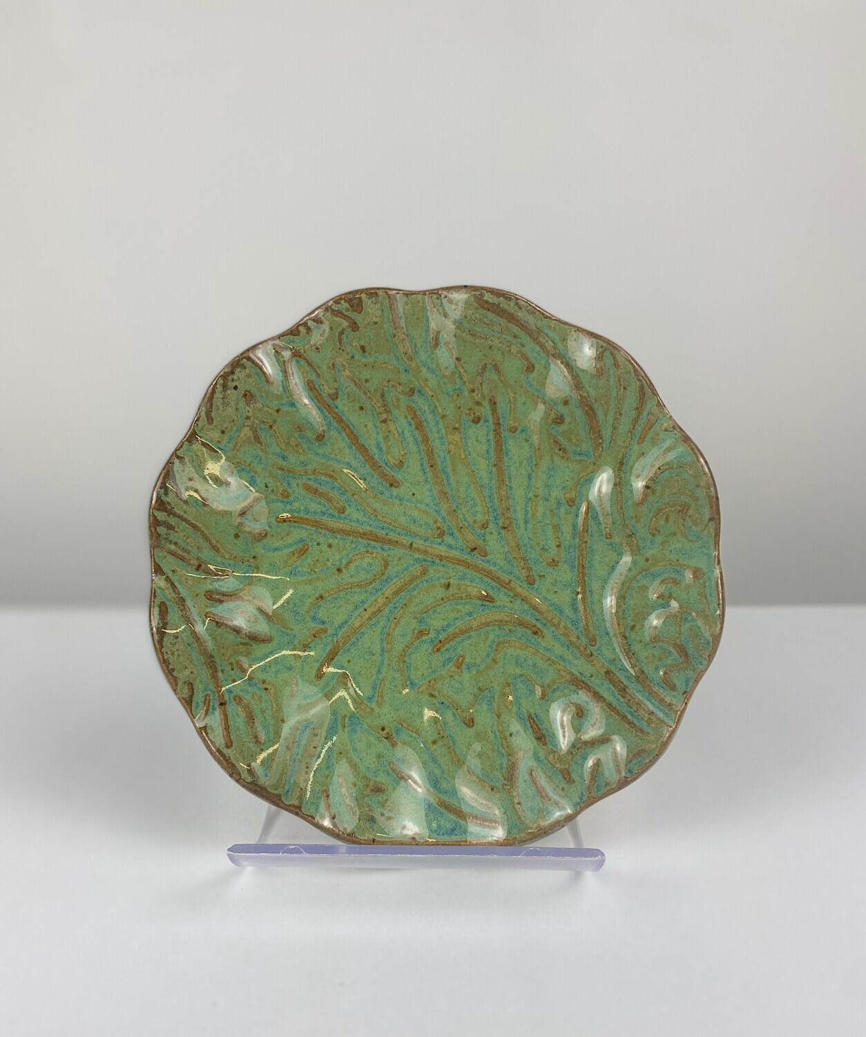 Green Textured Scalloped Pottery Plate 6