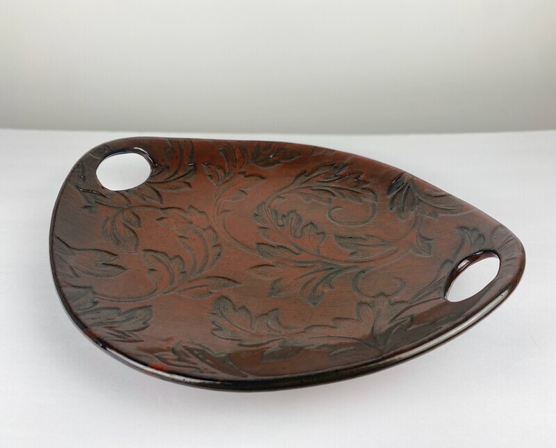 Large Oval Red and Black Shallow Serving Tray