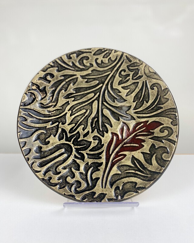 Cream, Black and Red Textured Pottery Plate