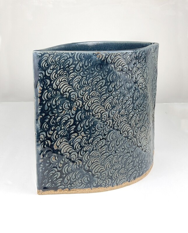 Large Pottery Blue Vase 10x12&quot;