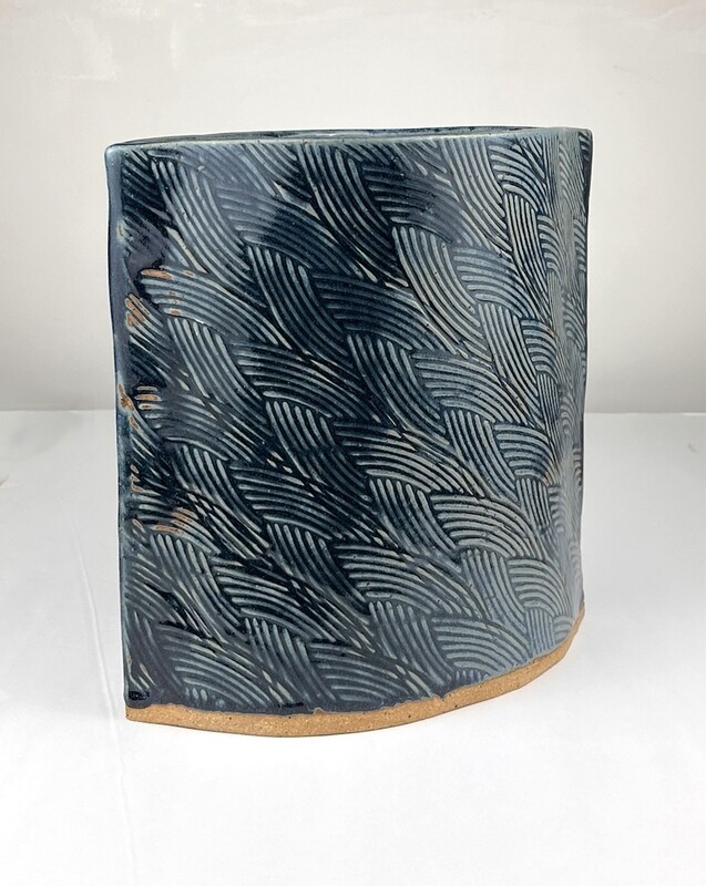 Large Pottery Blue Vase 10.5x10&quot;