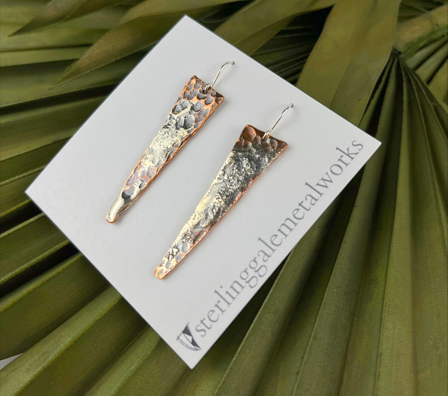 Reticulated Silver & Copper Triangle Earrings