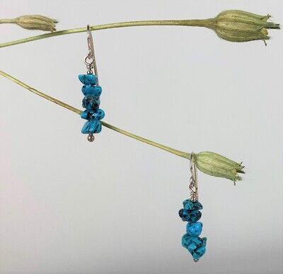 Turquoise Chip Sterling Silver Hook Earrings