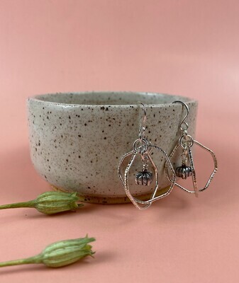 Square Cage w/ Square Bead SS Drop Earrings