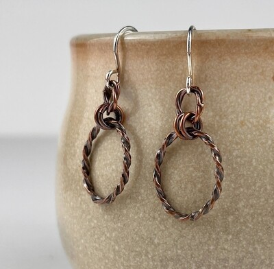 Twisted Oval Copper Hoop Earrings