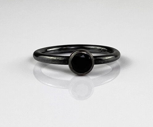 Black Sapphire Ring Oxidized SS Size 5.25