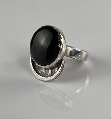 Black Onyx SS & Copper Ring Size 9.5