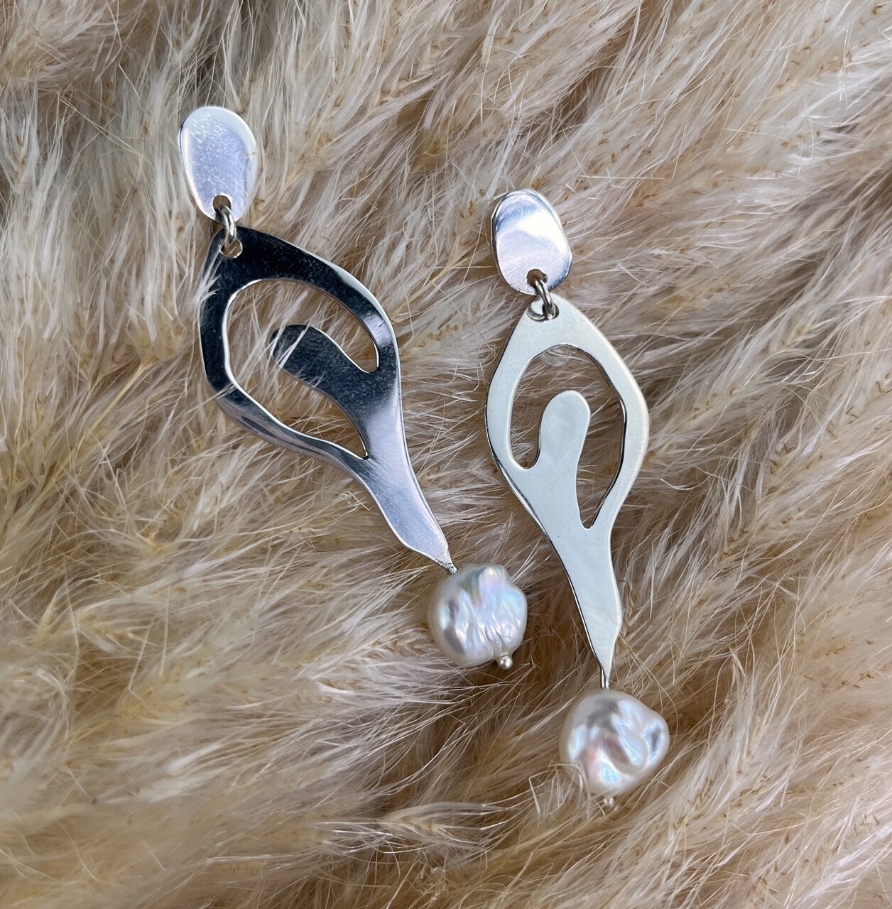 OOAK Stud Earrings with Keshi Pearl Sterling Silver