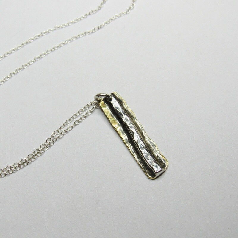 Pendant Bronze Rectangle on Silver Chain