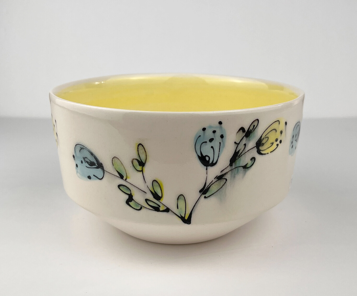 Mid-Modern Floral Pottery Bowl