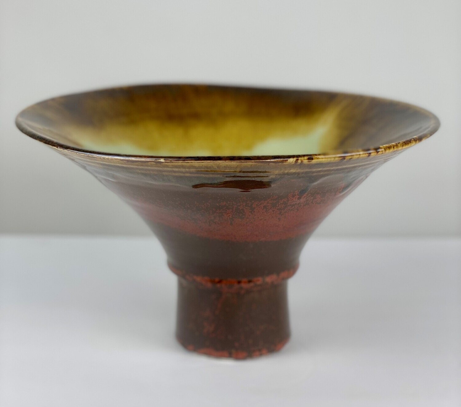 Iron Red & Celadon Pedestal Pottery Bowl