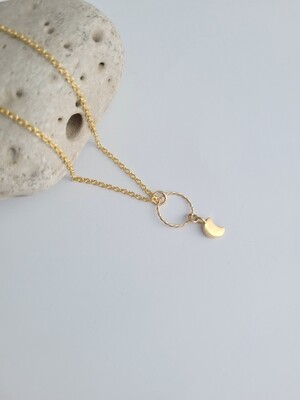 Crescent Moon Bronze Pendant w/Gold Filled Chain 18