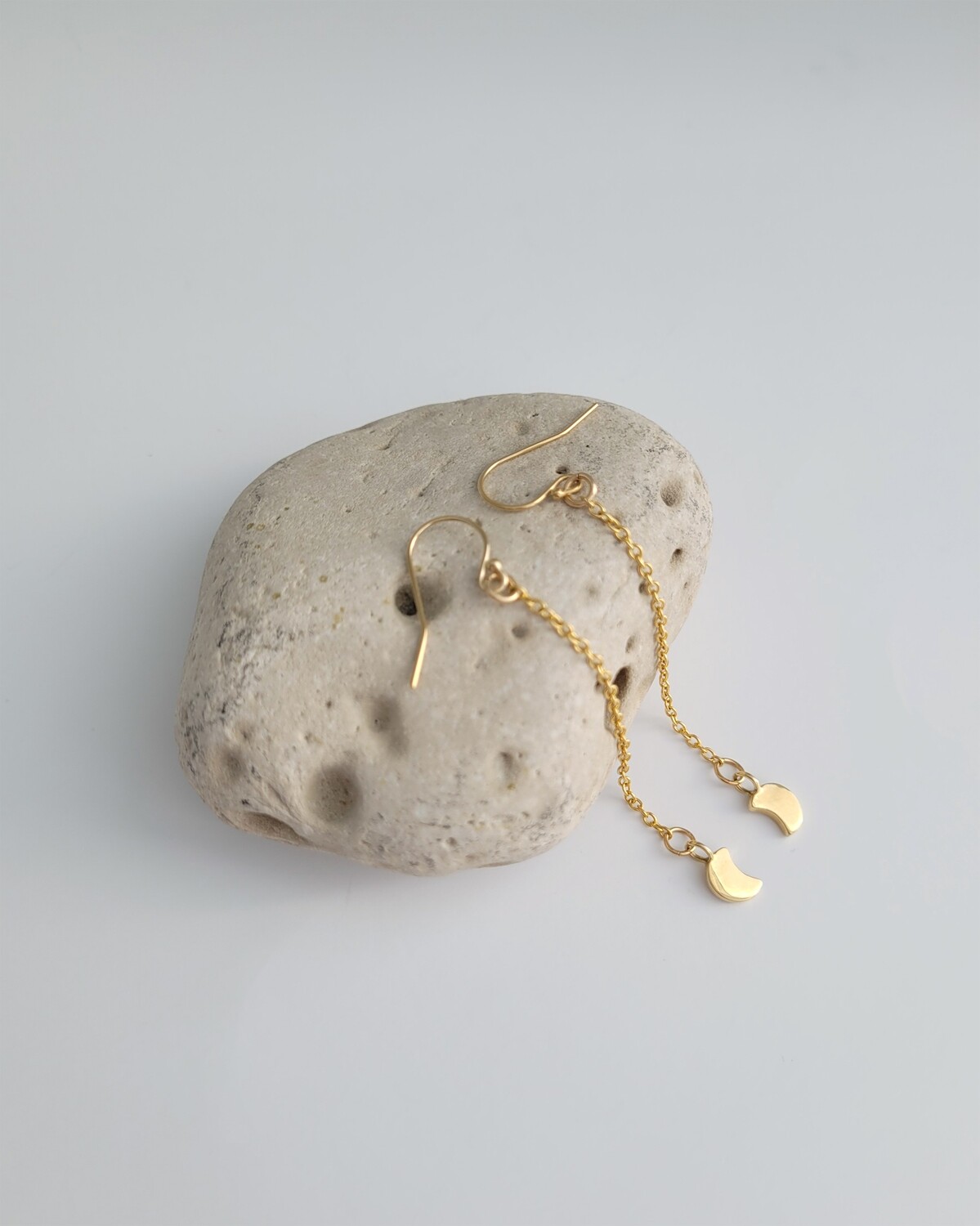Crescent Moon Bronze Gold Filled Chain Earrings