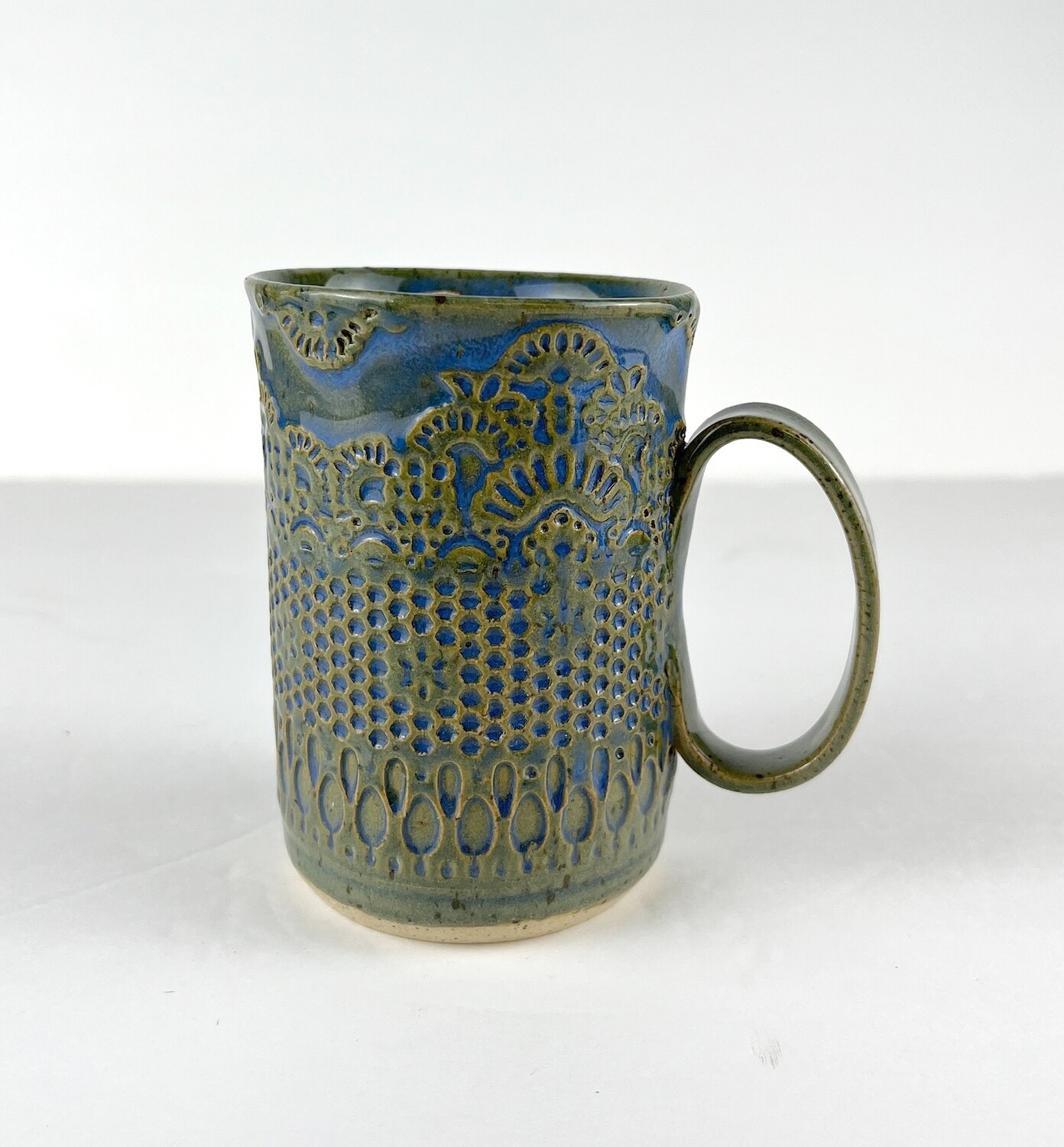 Textured Handbuilt Blue Pottery Mug Small