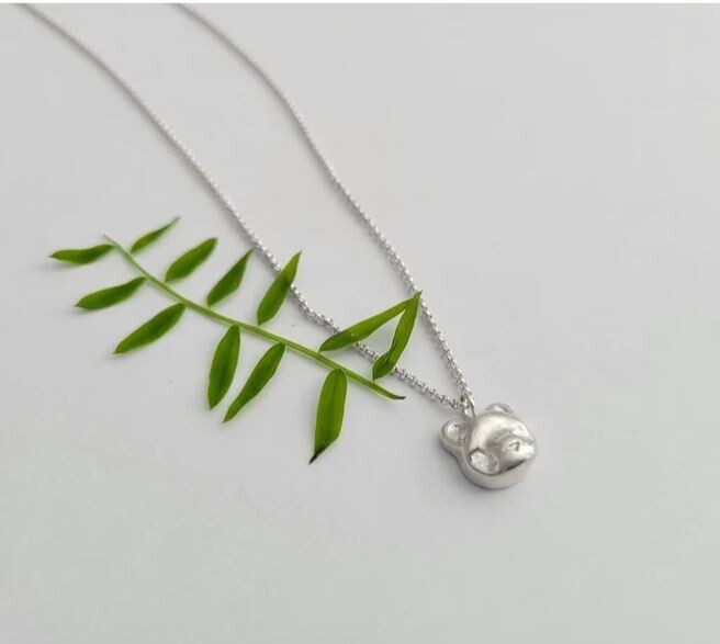 Small Bronze Bear Pendant on 18" Sterling Silver Chain