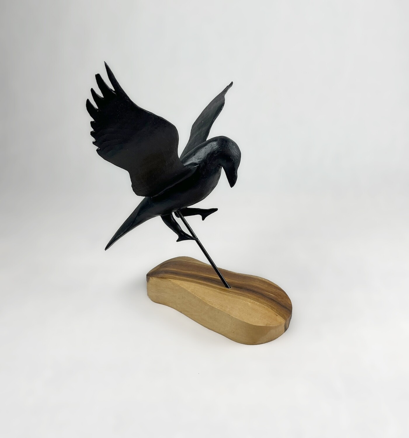 Crow Sculpture Cedar & Pine w/ Open Wings