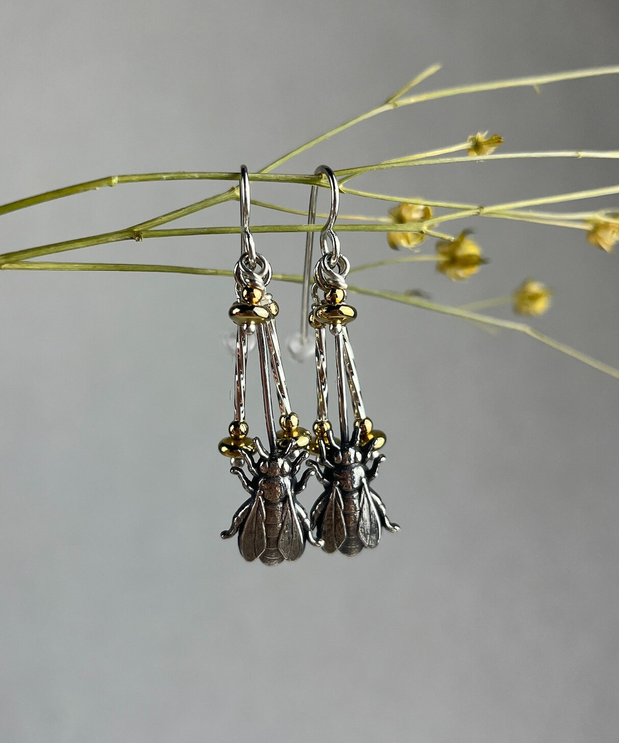 Bee Earrings SS w/Hex Gold Filled Beads