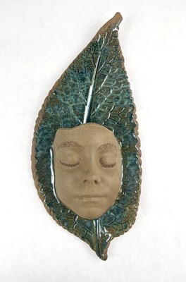 Face Leaf Pouch Pottery Wall Hanging