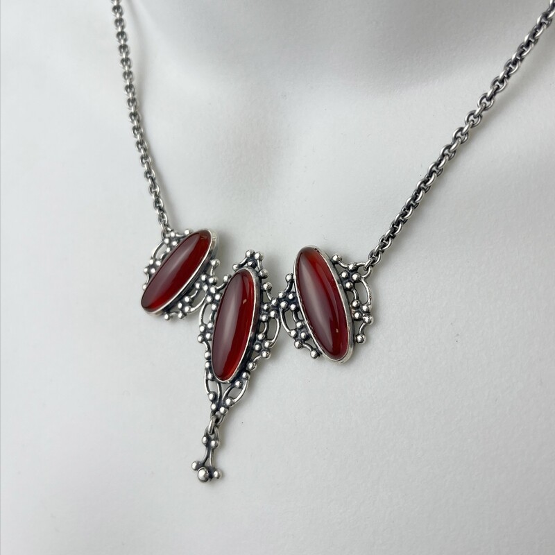 Carnelian Necklace 20" Sterling Silver